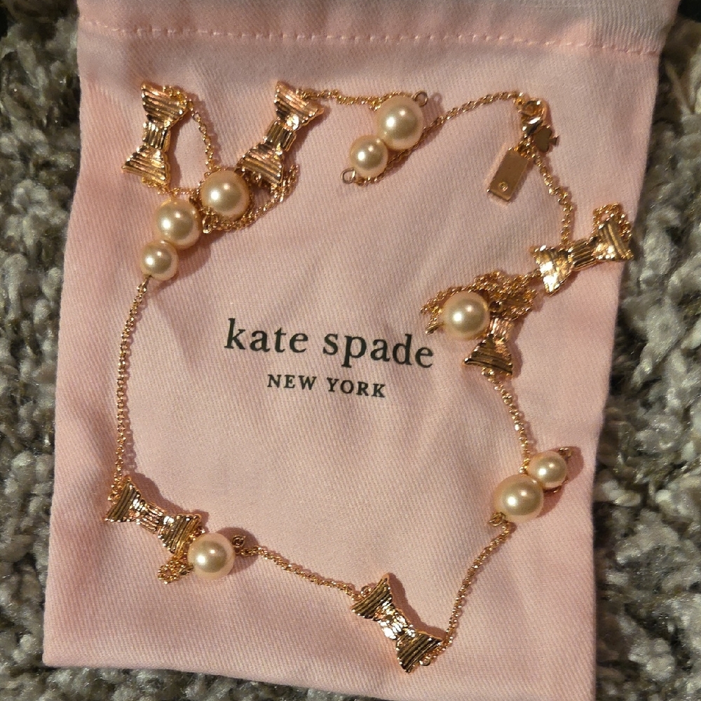 Kate Spade Gold and Pearl Bow Necklace